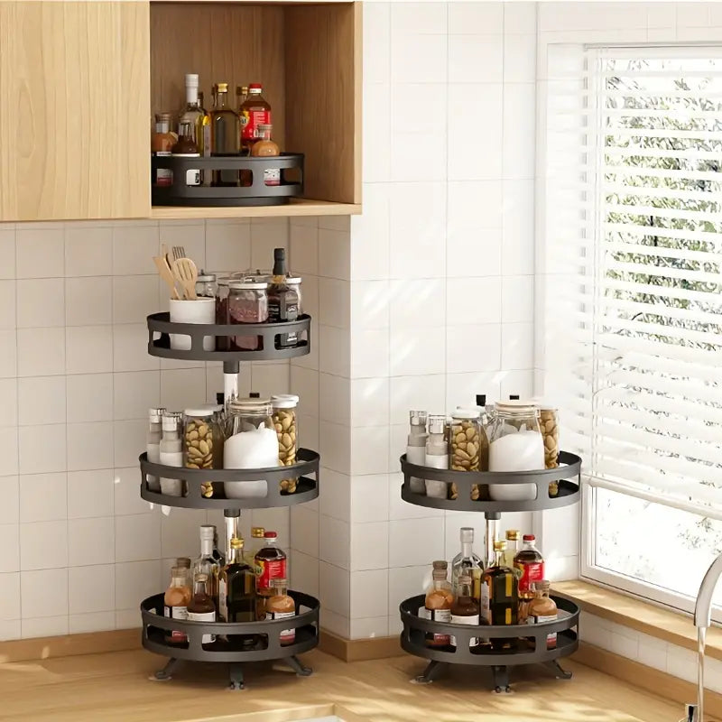 3-Tier Multipurpose Rotating Organizer-Space-Saving, Non-Slip Countertop Storage For Tableware, & Makeup, Spice Organizer Kitchen Storage