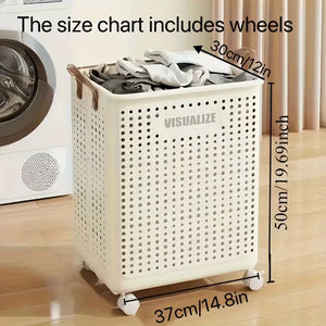 Large Foldable Laundry Hamper - Ceramic White & Cream, Spacious Storage Basket with Wheels for Easy Mobility, Perfect for Dirty Clothes & Sundries Organization