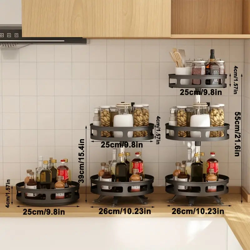3-Tier Multipurpose Rotating Organizer-Space-Saving, Non-Slip Countertop Storage For Tableware, & Makeup, Spice Organizer Kitchen Storage