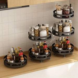 3-Tier Multipurpose Rotating Organizer-Space-Saving, Non-Slip Countertop Storage For Tableware, & Makeup, Spice Organizer Kitchen Storage